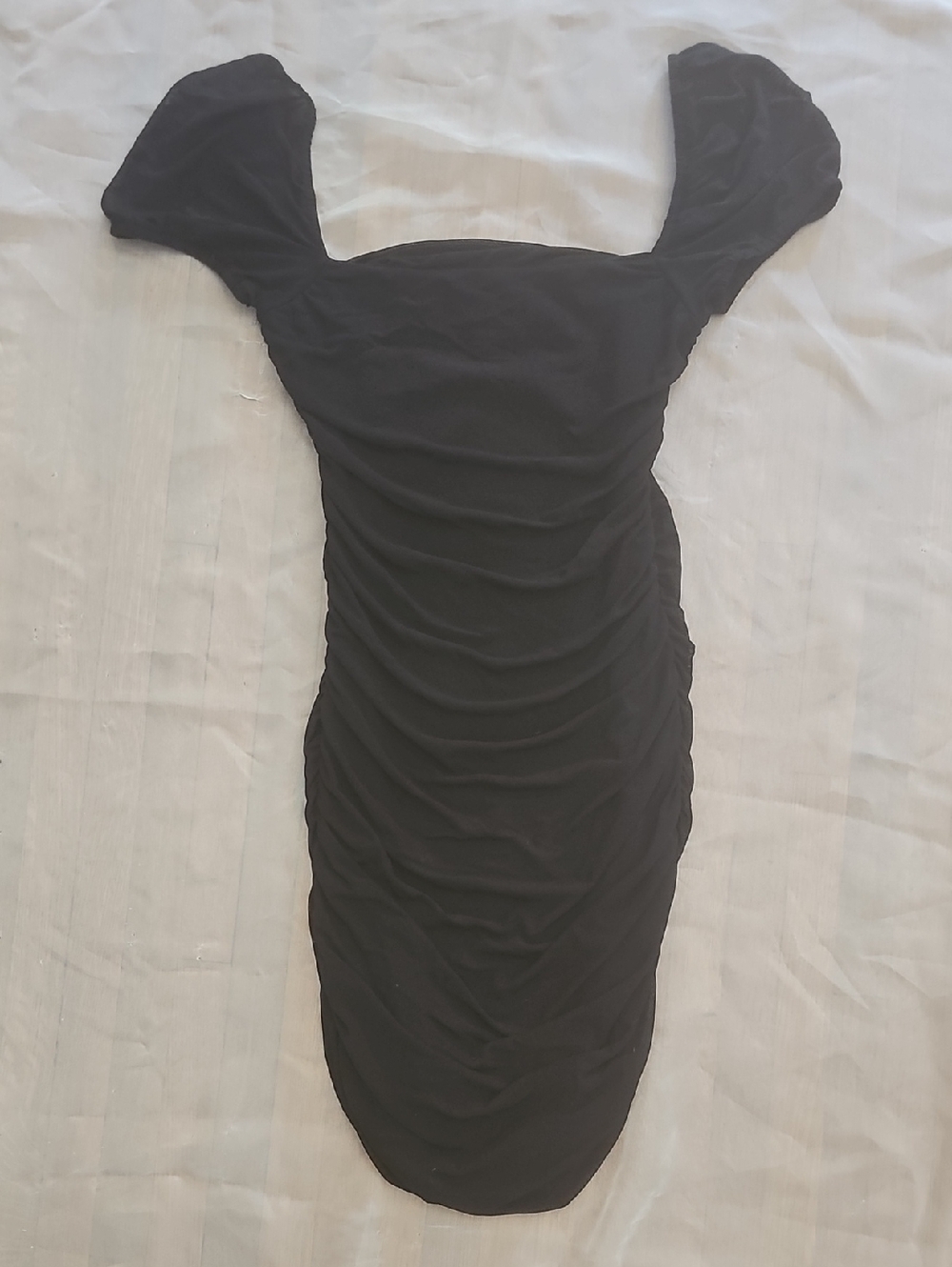 Princess Polly Black Ruched Puff-Sleeve Mini Dress